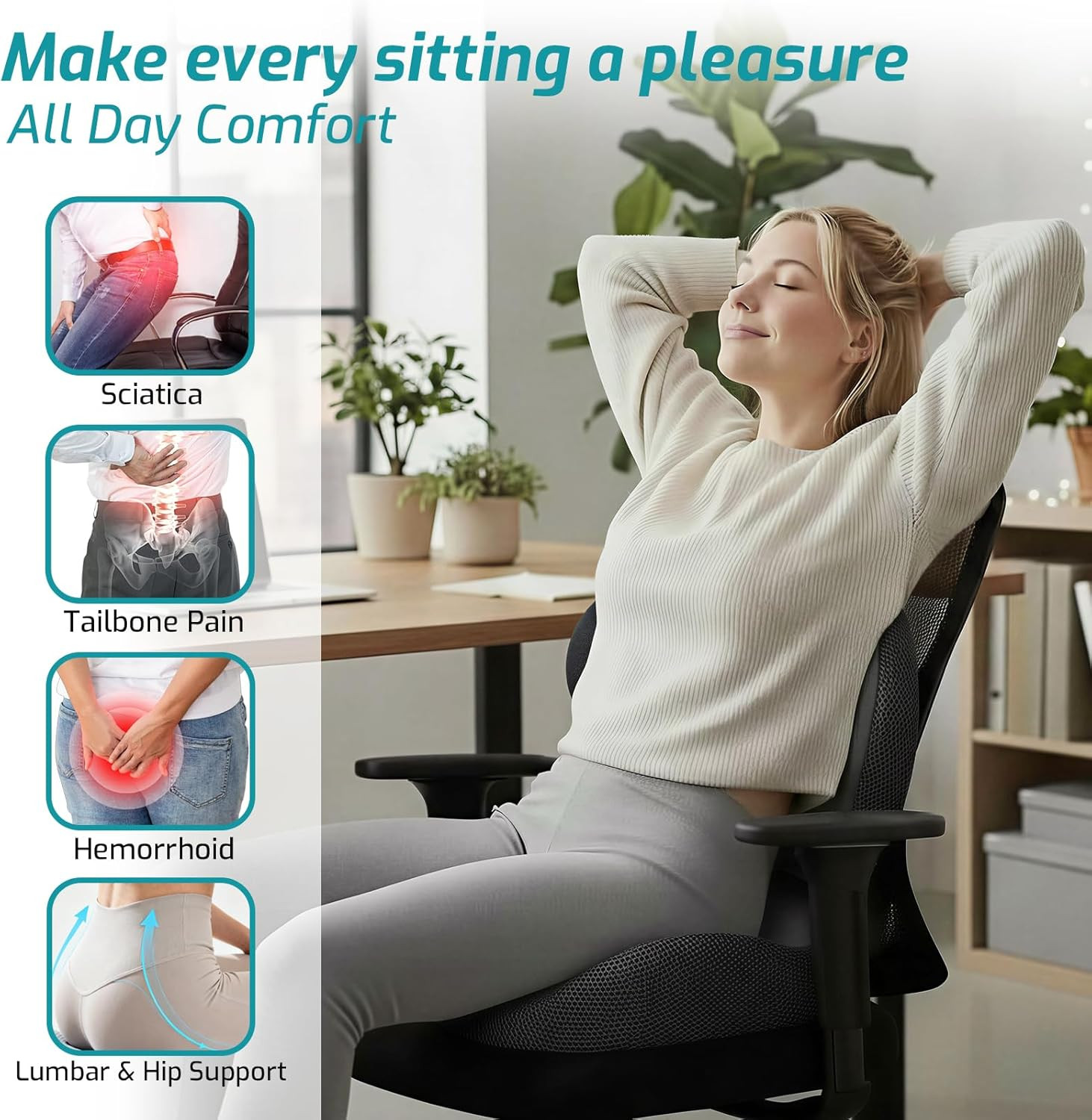 Memory Foam Seat Cushion,Office Chair Cushion with Lumbar Support,L-Shape Ergono