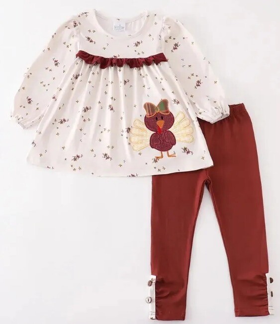 NEW Boutique Thanksgiving Turkey Girls Tunic & Leggings Outfit Set