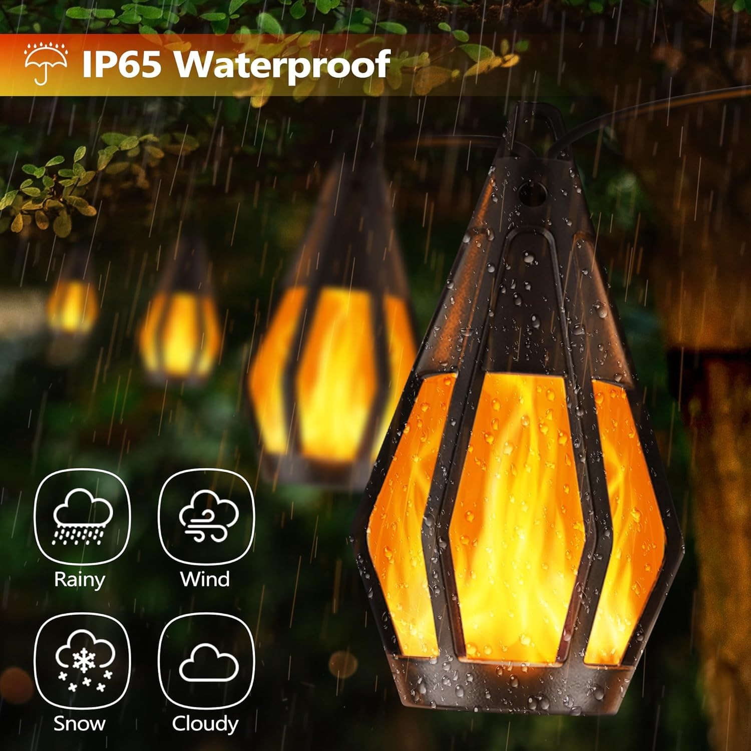 Solar String Lights for Outside 28Ft Patio Lights 15 Flickering Flame Light Bulb