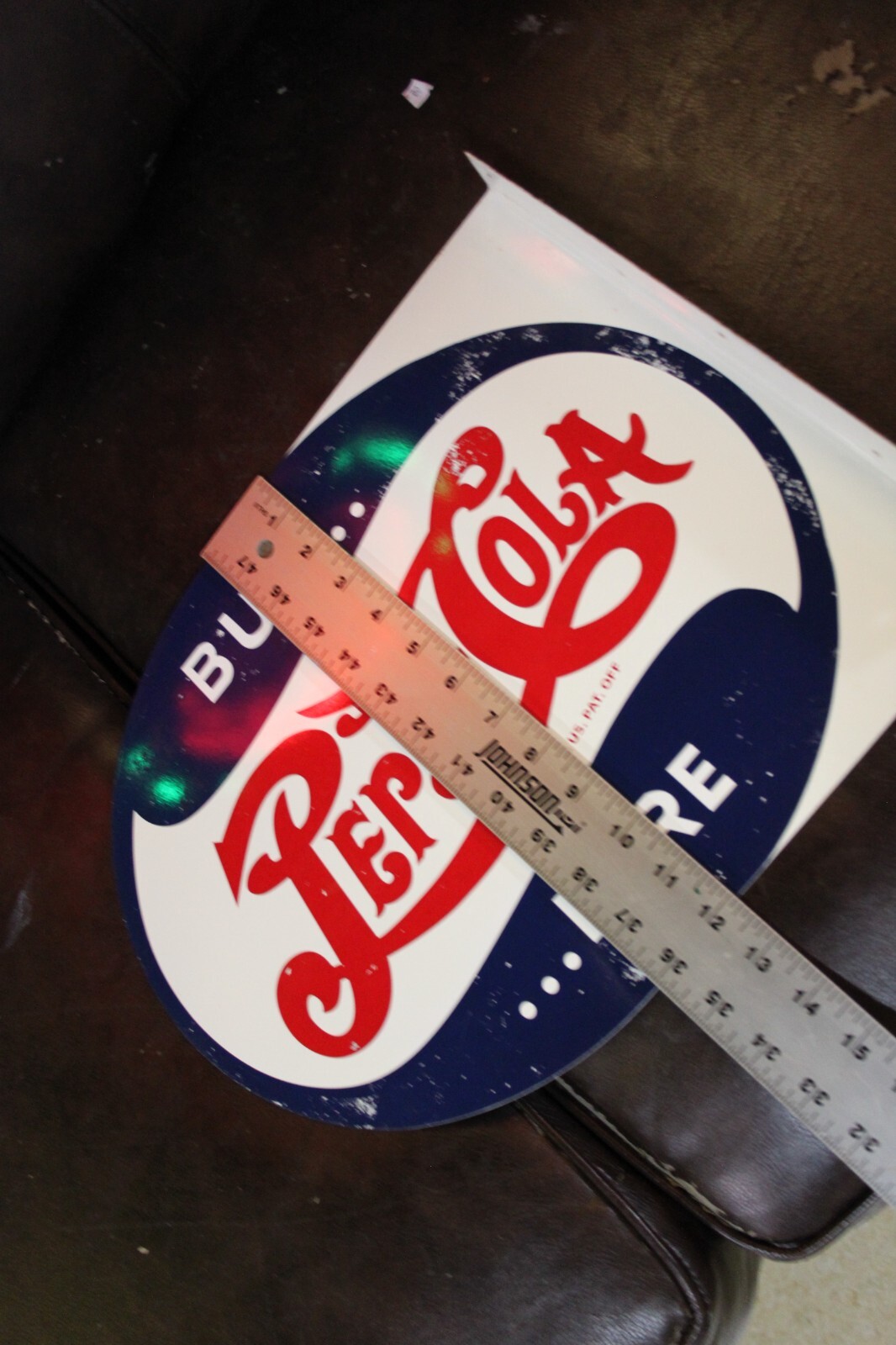 SCARCE 1944 PEPSI COLA SODA POP 2-SIDED PAINTED METAL FLANGE DEALER SIGN COKE