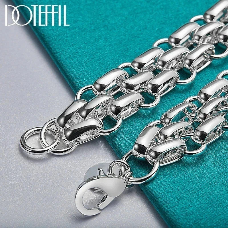 925 Sterling Silver Women Lnterlocking Circle Bracelet Chain Fashion Jewelry