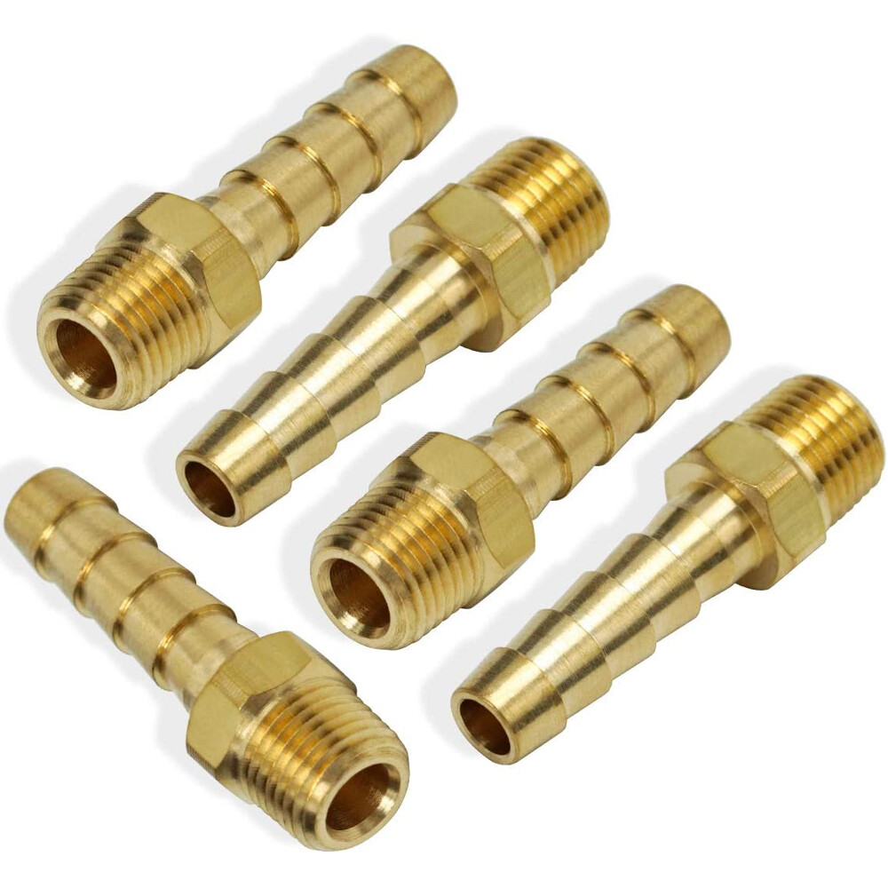 5pcs Hose Barb Fittings 1/4" Barb To 1/8" NPT Male Thread Air Hose Fitting