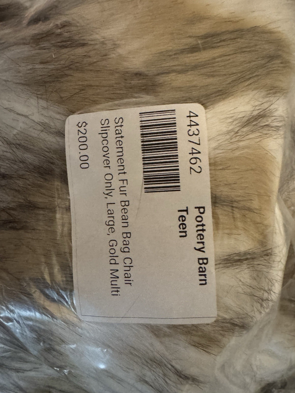 Pottery barn teen statement faux Fur Beanbag chair slip cover large gold multi