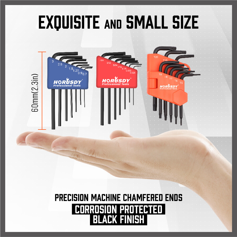 22PC Allen Wrench Hex Torx Key Set Mini 3IN1 Metric SAE MM/Inch Tamperproof Cr-V