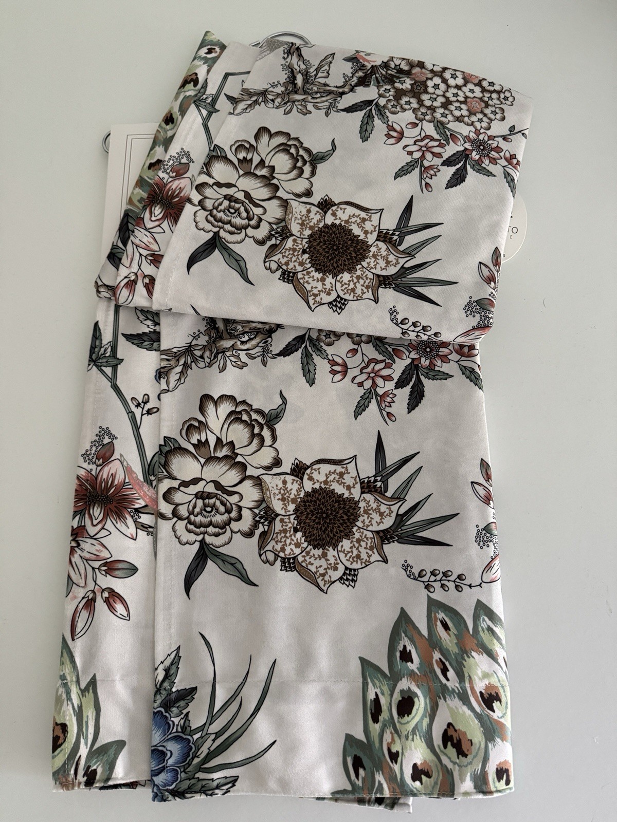 CALLISTO Window Curtains 2 Panels 38” X 84" Peacock Birds Drapers Back Top Ivory