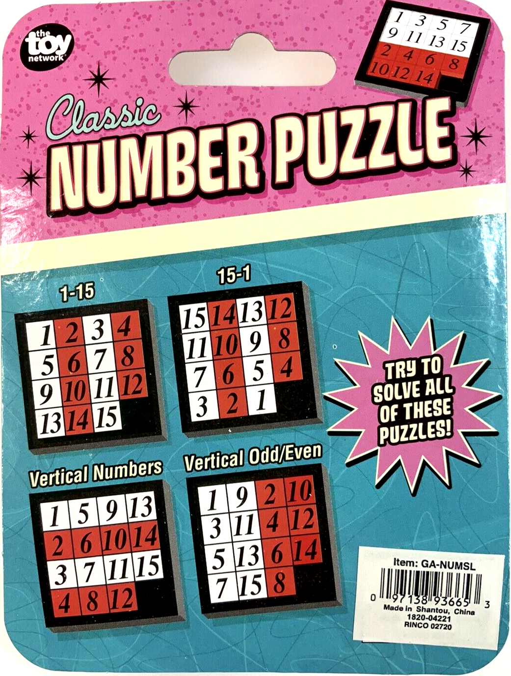 FIFTEEN 15 PUZZLE Number Slide Tile Brain Teaser Classic IQ Test Toy Game