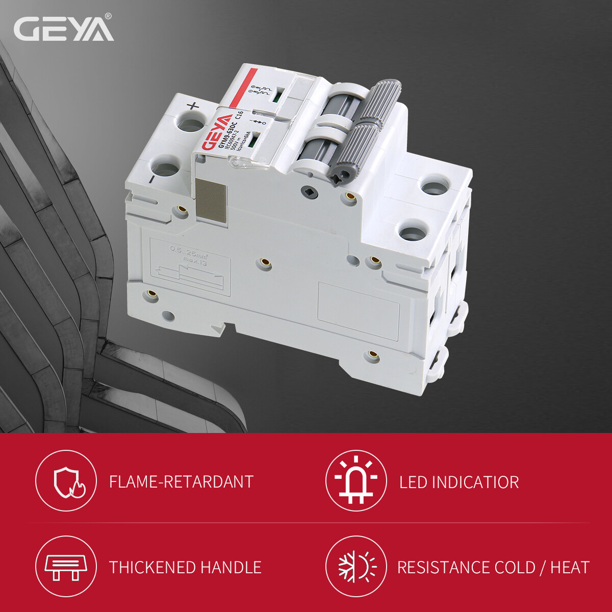 GEYA Solar DC Mini Circuit Breaker 1/2P MCB 6/10/16/25/32/40/50/63/80/100/125Amp