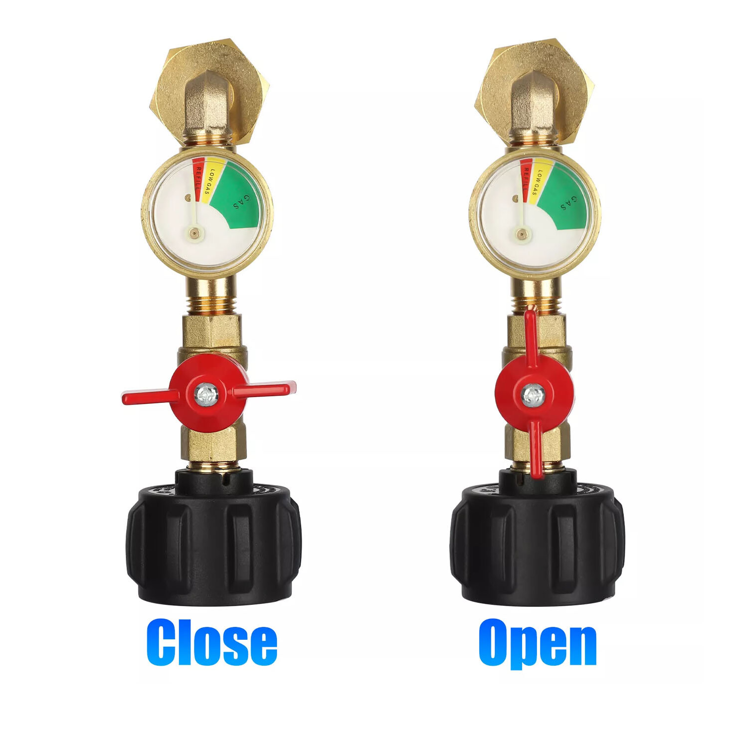 Propane Refill Adapter 20lb to 1lb, 90° Elbow, ON/OFF Valve & Gauge, Leak-Proof