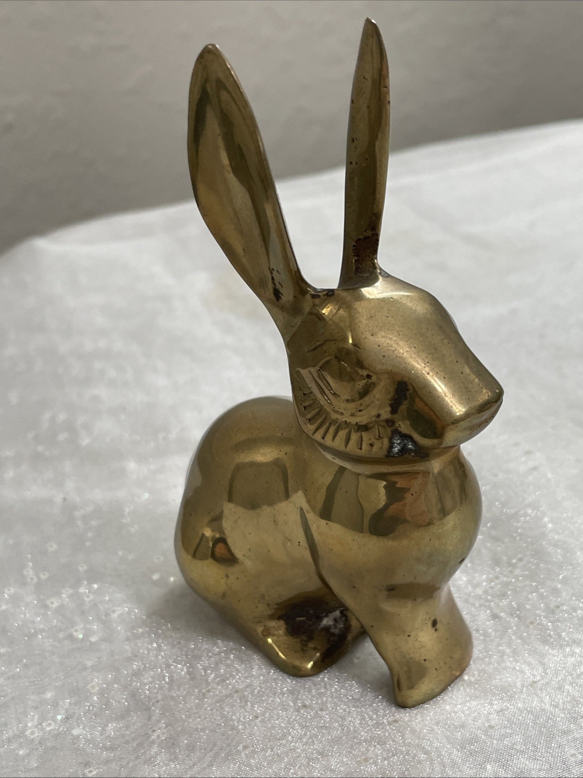 VTG Solid Brass Bunny Rabbit Figurine Paperweight ~Long Ear ~ India 3”Lx4.25”H