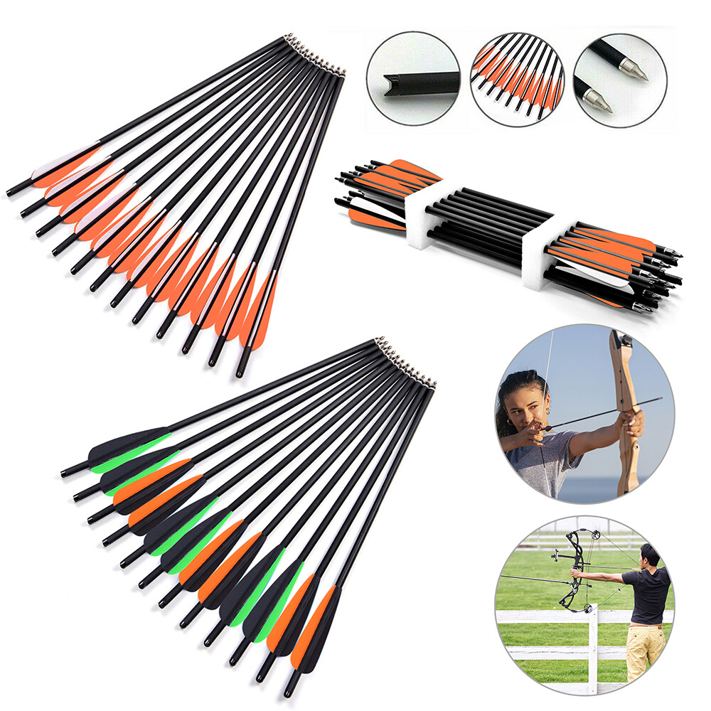 12PCS 20" Archery Hunting Carbon Crossbow Bolts Half Moon Nock OD 8.8mm Arrows