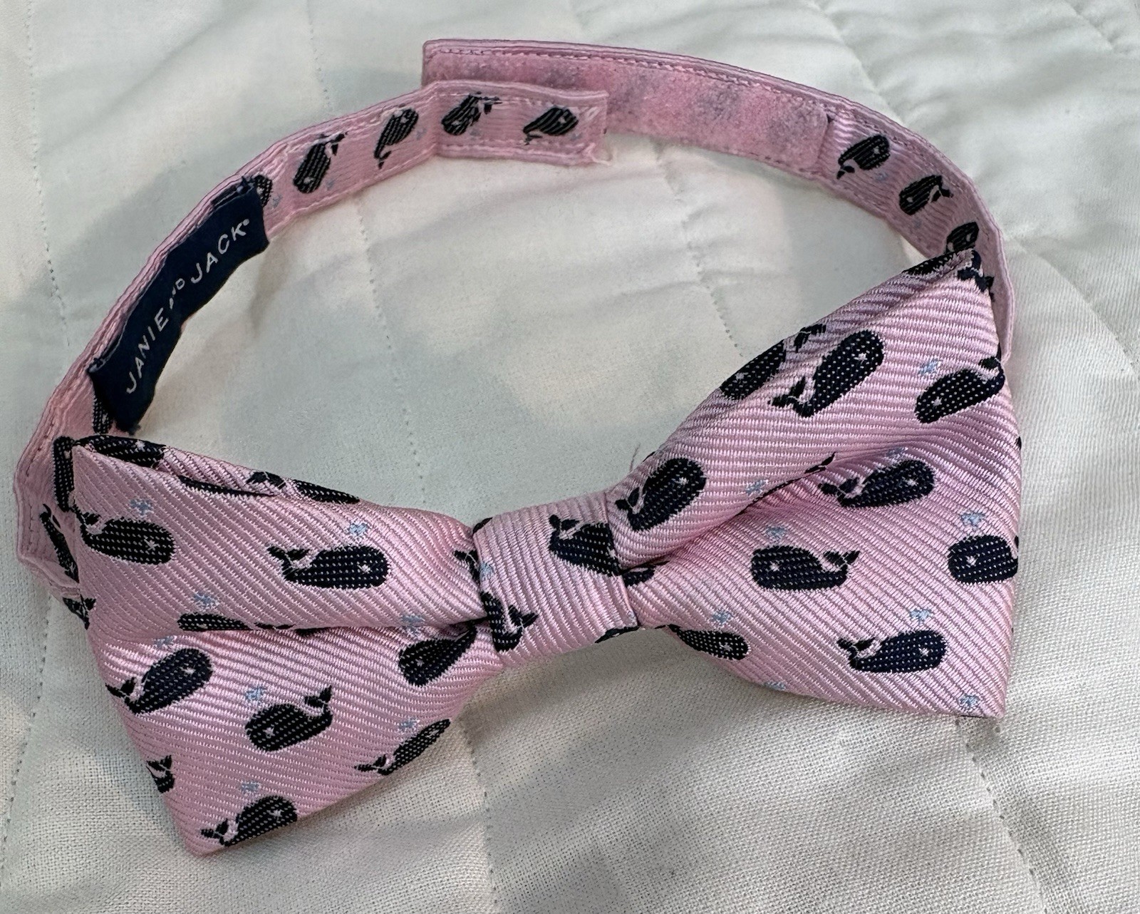 Janie and Jack Pink w/Blue Whales Boy's Bow Tie Adjustable Hook & Loop Fastener