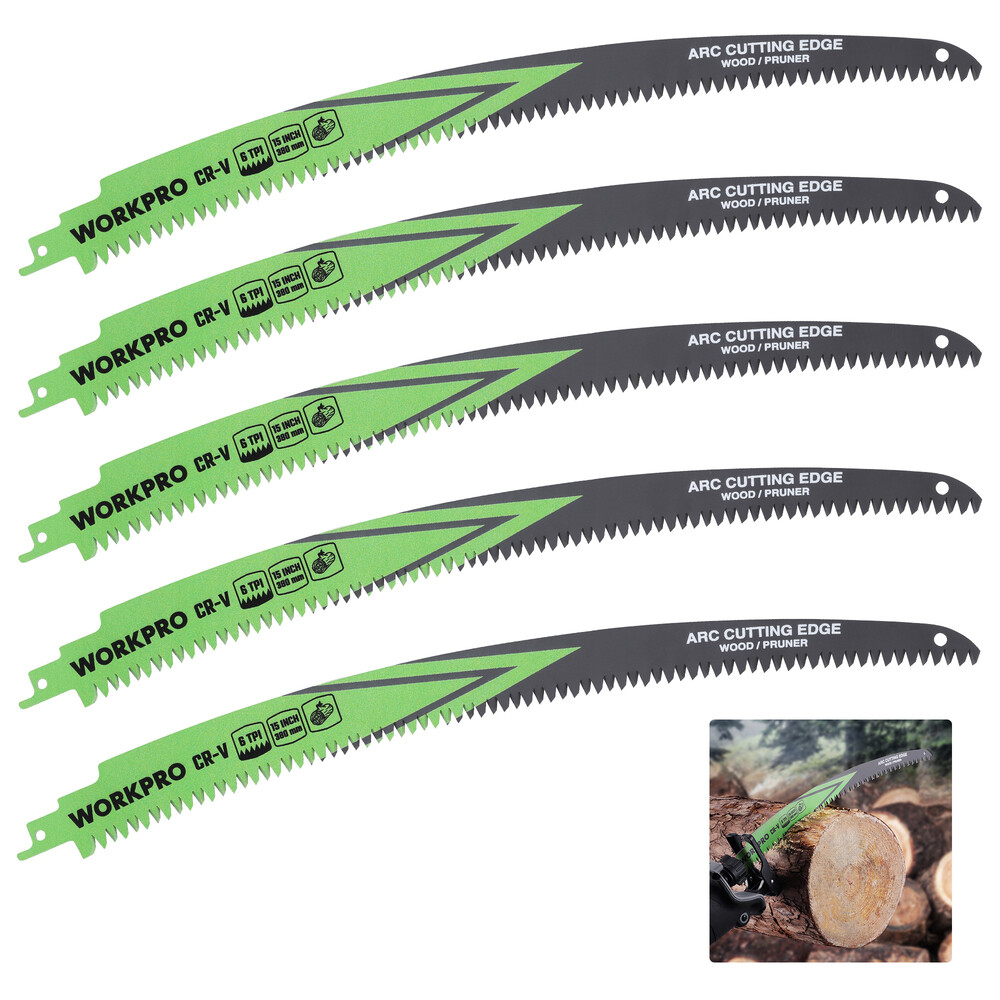 WORKPRO 5PCS 15" Wood Pruning Reciprocating Saw Blades Set Arc Cutting Edge 6TPI
