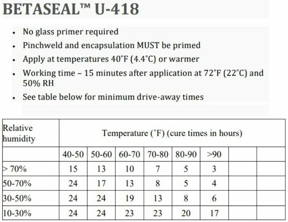 Dow Auto Glass Urethane Sealant Adhesive - Primerless (10 Tubes) U-418 Case