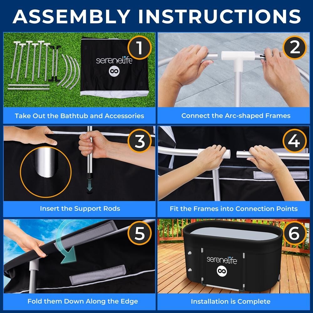 SereneLife 105 Gal. Inflatable Insulated Freestanding Cold Plunge Tub (Black)