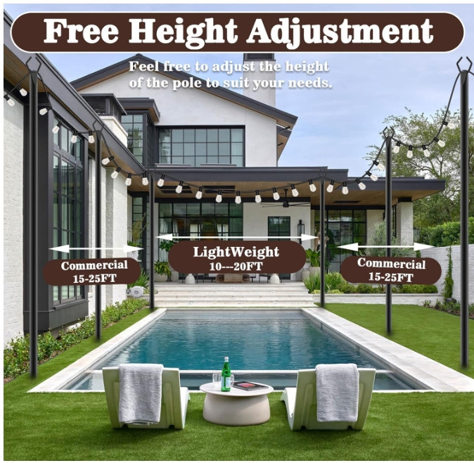 10Ft string Light Poles 4 Pack,Light Poles for Outside Lights