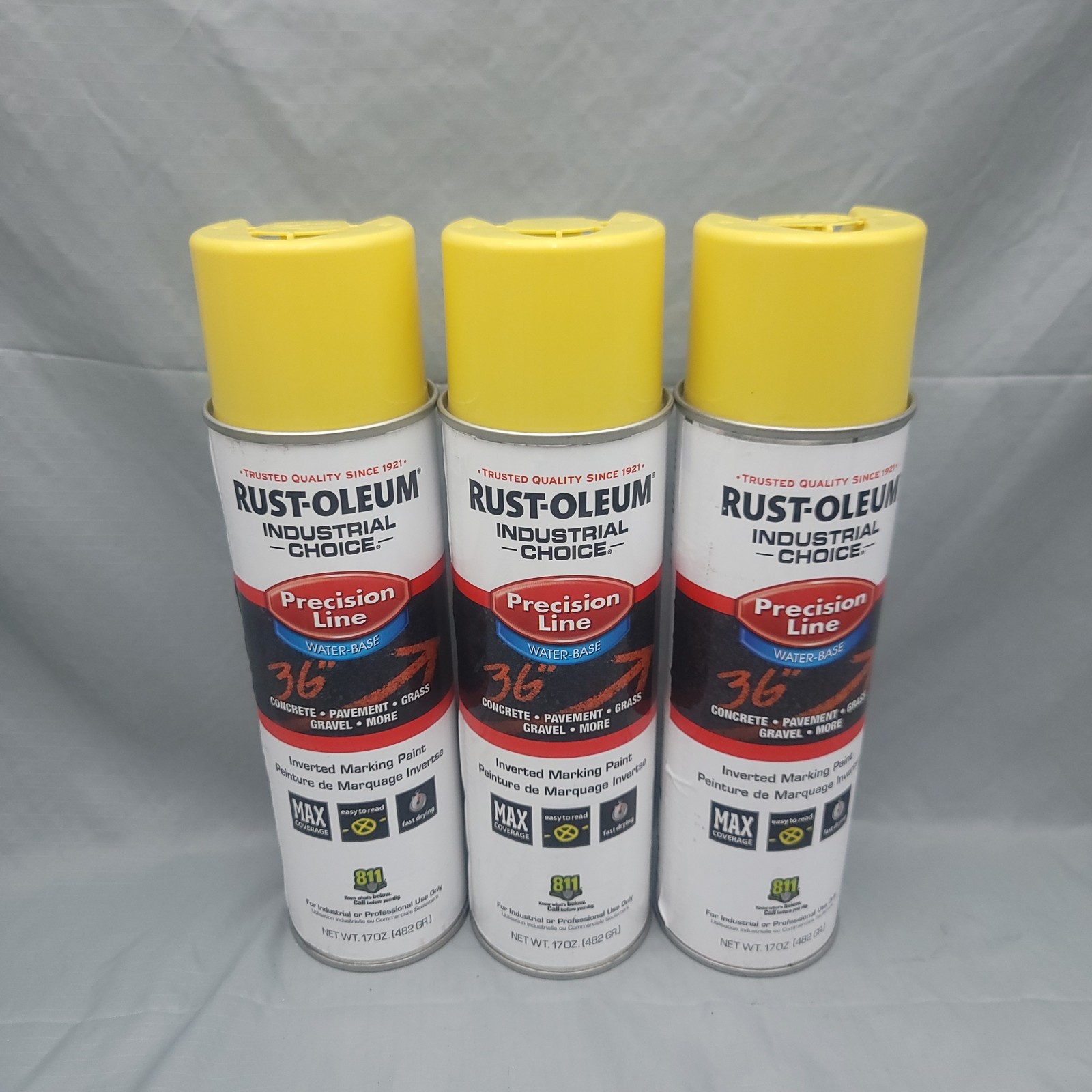 3 Cans Rust-Oleum Industrial Choice Precision Line Marking Paint High Viz Yellow