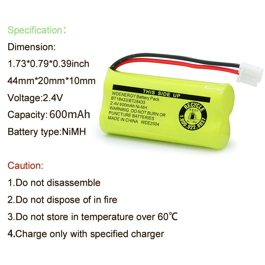 4 Pack Cordless Home Phone Battery for AT&T Lucent BT18433 BT28433 BT1011 3101