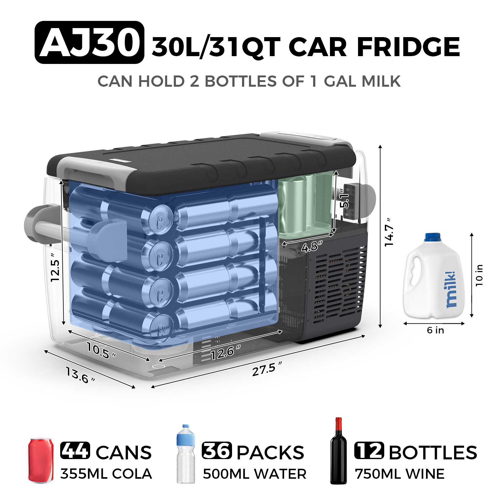 32Qt Compact Portable Freezer 12V Refrigerator Electric Cooler for Truck RV SUV