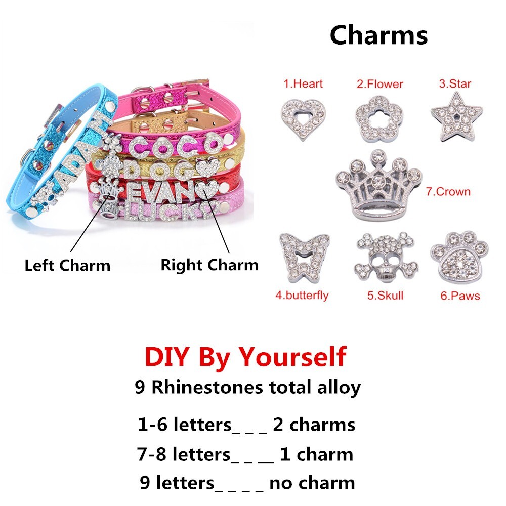Personalized Dog Cat Collar DIY Name Letter Small Pet Puppy Bling Leather Collar