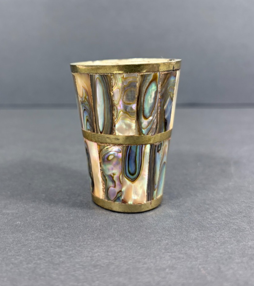 Vintage Brass and Abalone Shell Shot Glass Made in Mexico