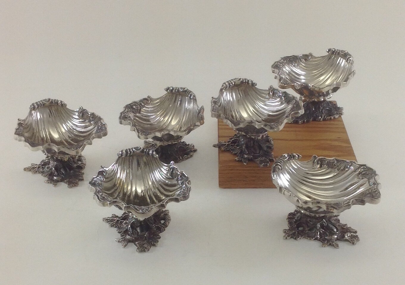 Set of 6 Silver Lamer Shells, suitable for Wedding or Christening