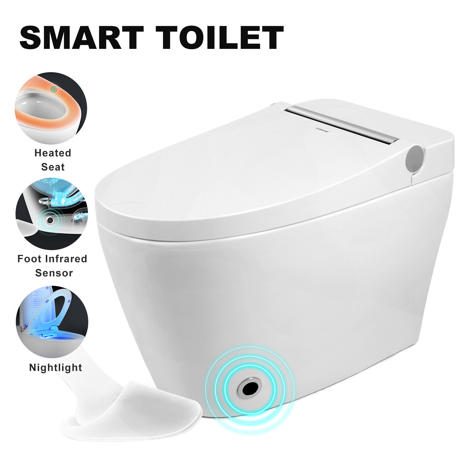1.27GDF One Piece Smart Toilet Heat Auto Flush Foot Sensor Night Light