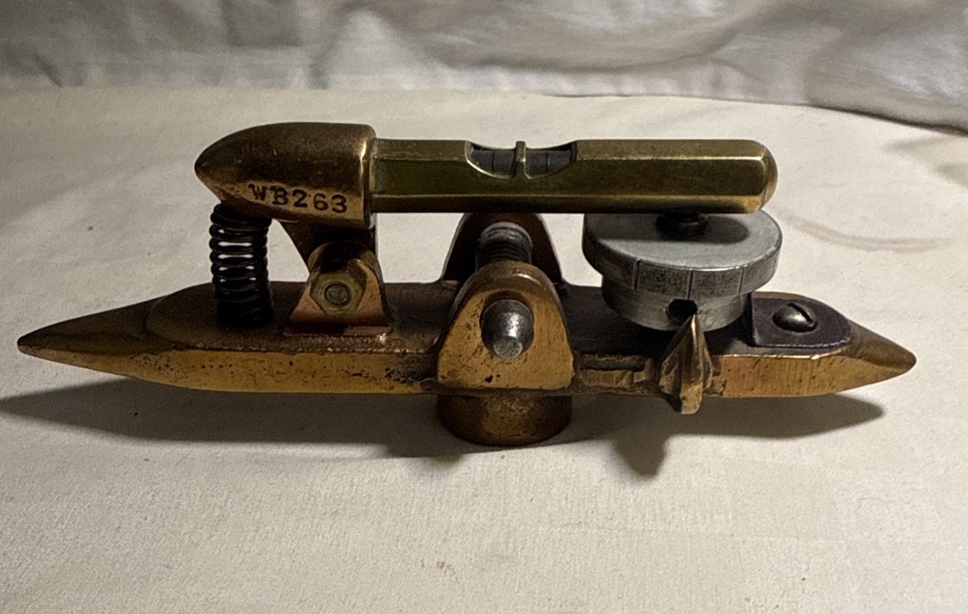 Polished Bronze Inclinometer w/ Micrometer Adjustment W a Starrett No. 135 Level