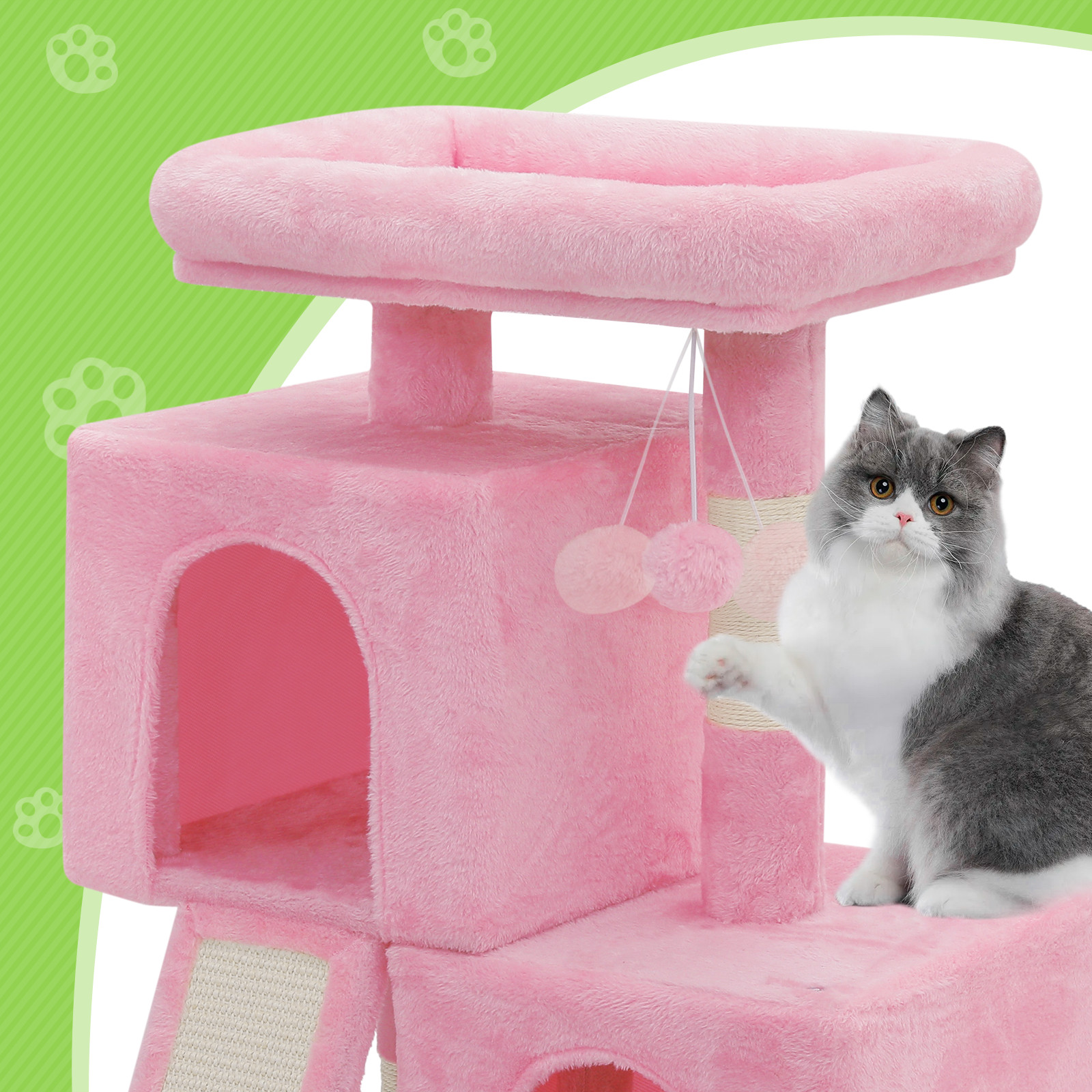 34'' Pink Cat Tree Cat Tower Scratching Board Multi-level Small Scratching Post