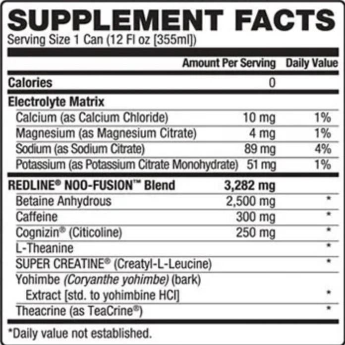 REDLINE NOO Fusion - Carbonated PreWorkout Energy Drink | Peach Mango, 12 ct