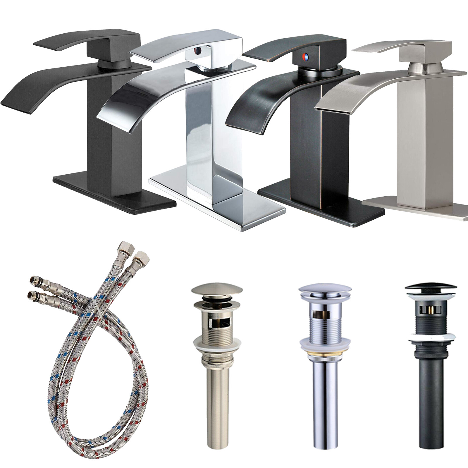 Waterfall Bathroom Sink Faucet Single Handle Hole Vanity Mixer Taps with Cover