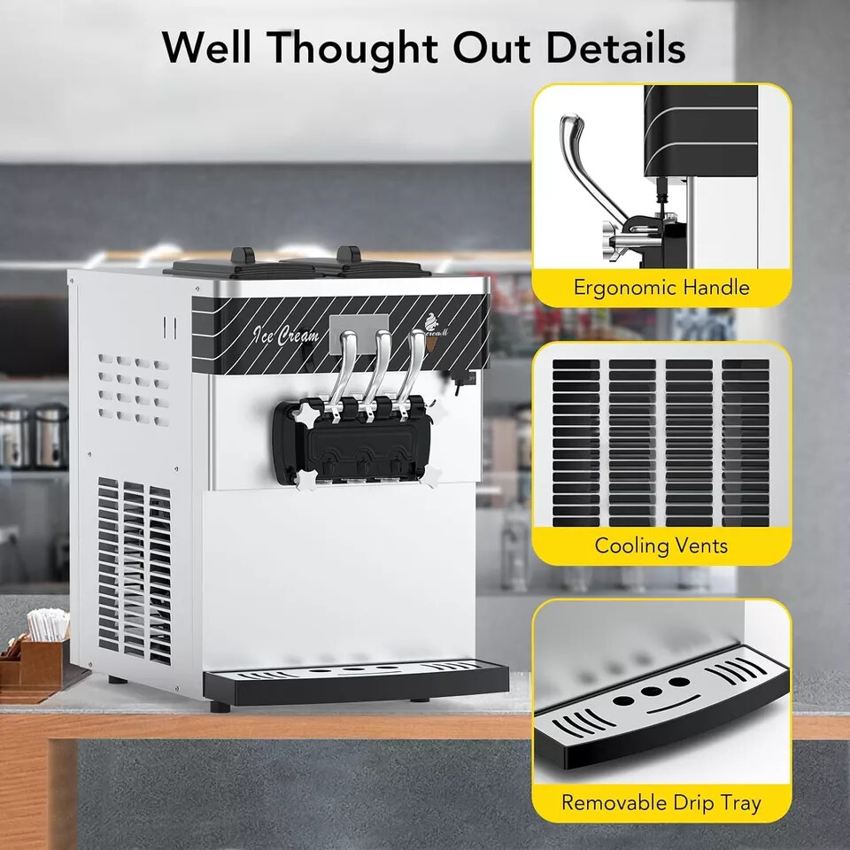 Countertop Soft Serve Ice Cream Machine 3 Flavor Commercial Ice Cream Maker