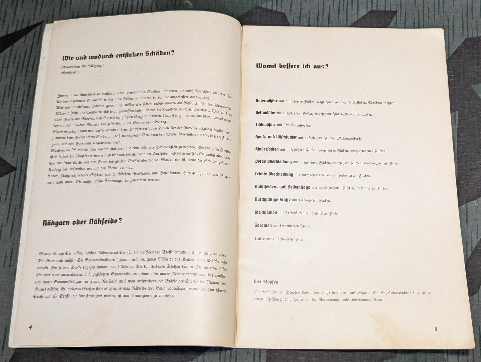 WWII German Women's Mending Repair Tips Book Deutschen Frauenwerk 1930s 1940s