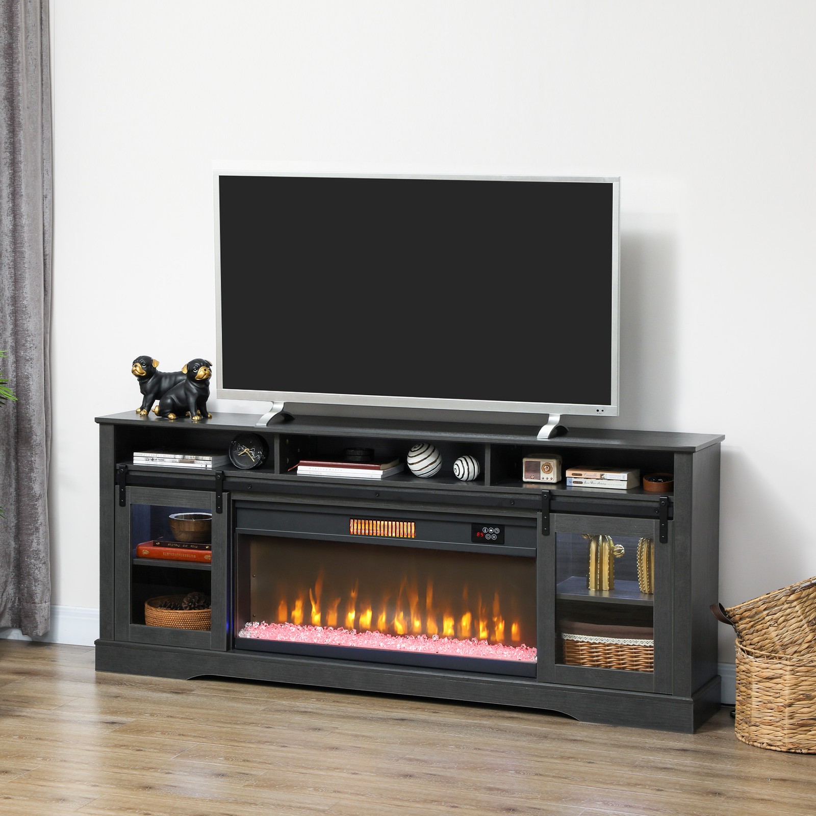 HOMCOM Modern Electric Fireplace TV Stand for TVs Up to 80 Inches, Gray