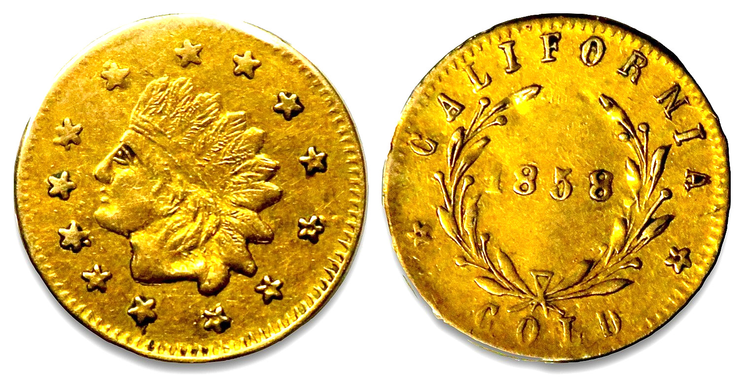 1858 Fractional California Gold 13-Star Indian Head Token  R1775