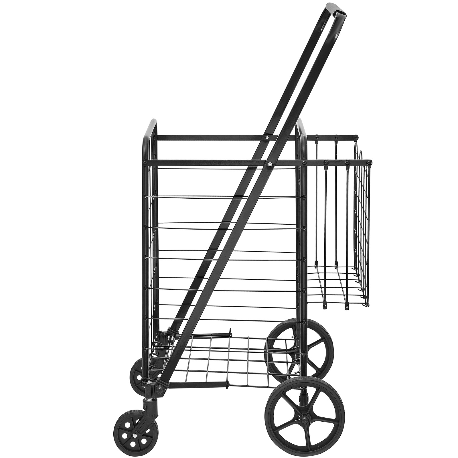 VEVOR Folding Shopping Cart Rolling Grocery Cart with Double Baskets 110 LBS