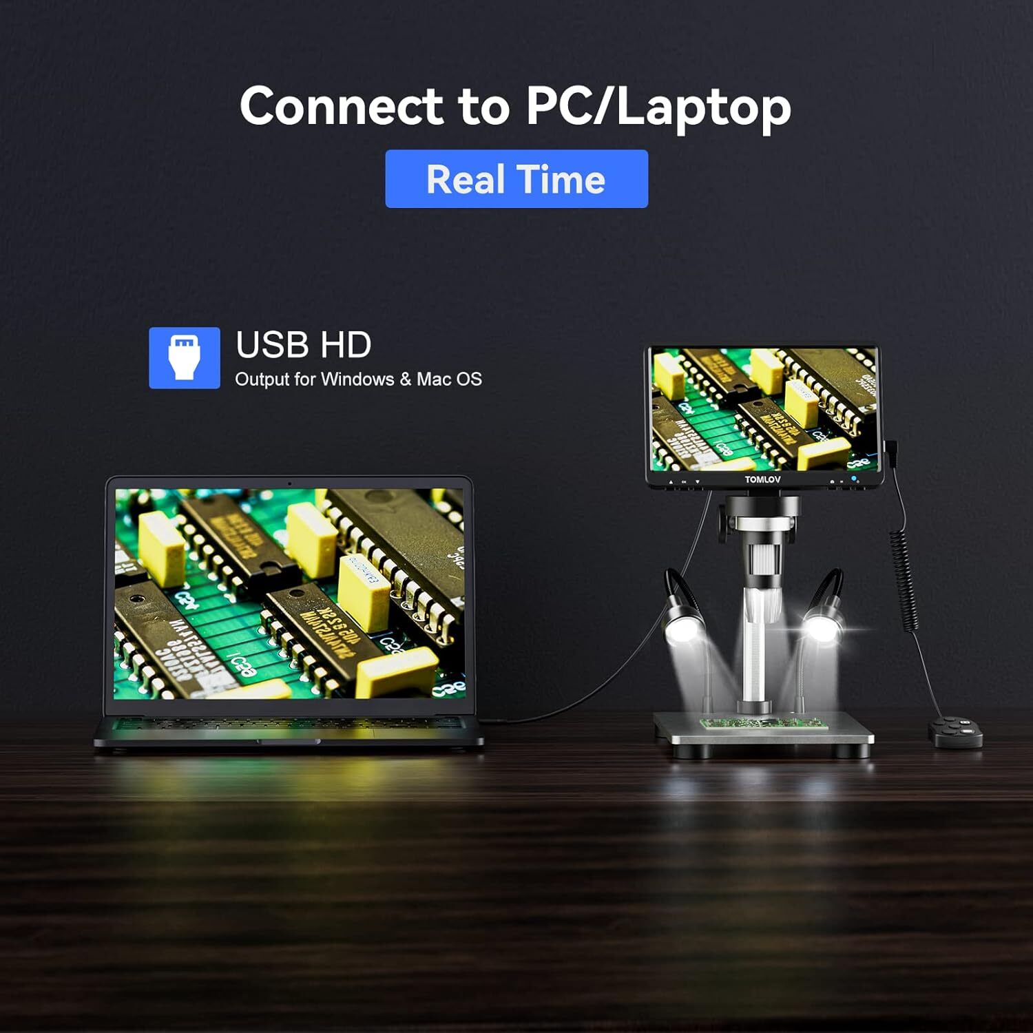 TOMLOV Digital Microscope 7" LCD Coin Magnifier 1200X 12MP Soldering Microscope