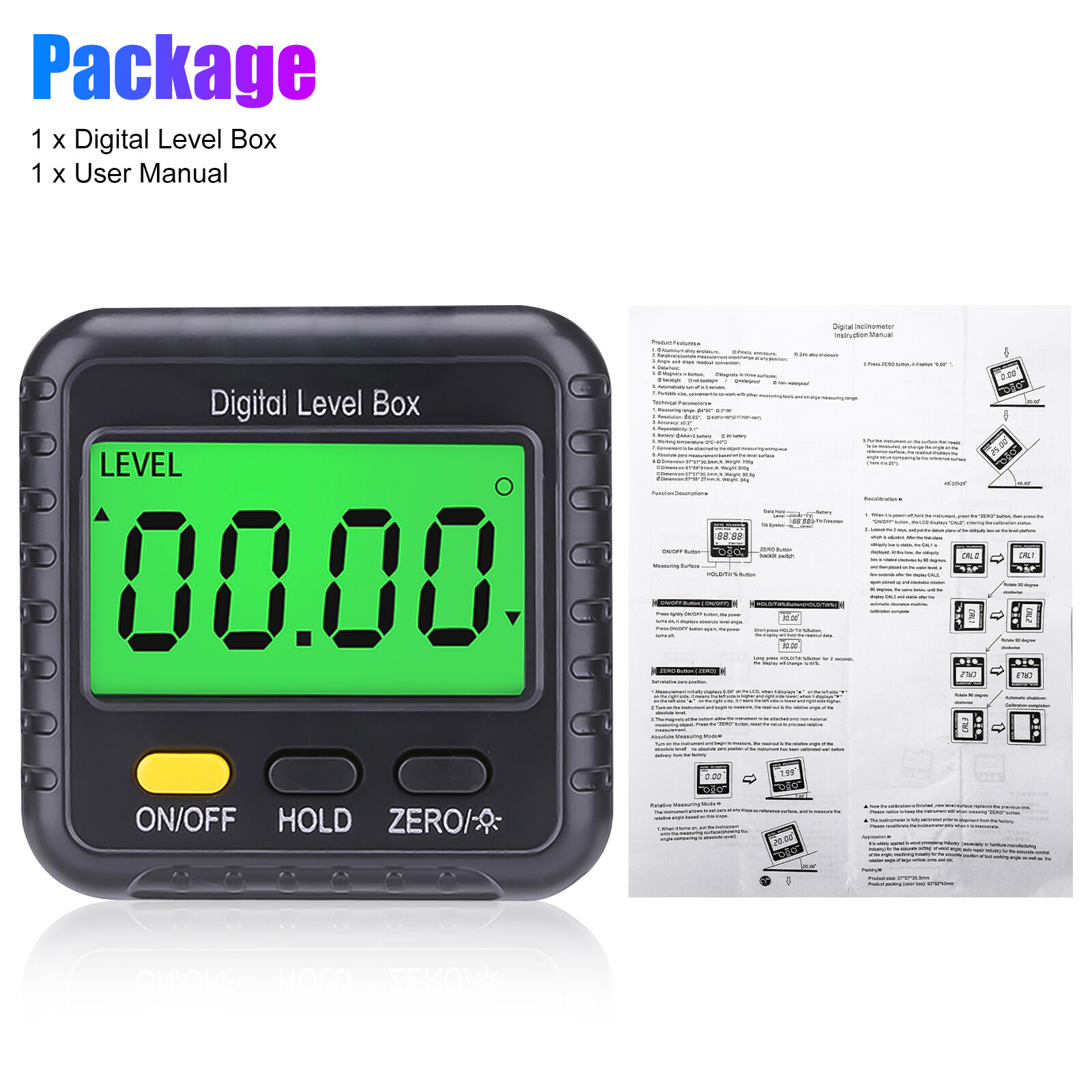 4*90° LCD Digital Magnetic Angle Finder Level Box Protractor Inclinometer Gauge