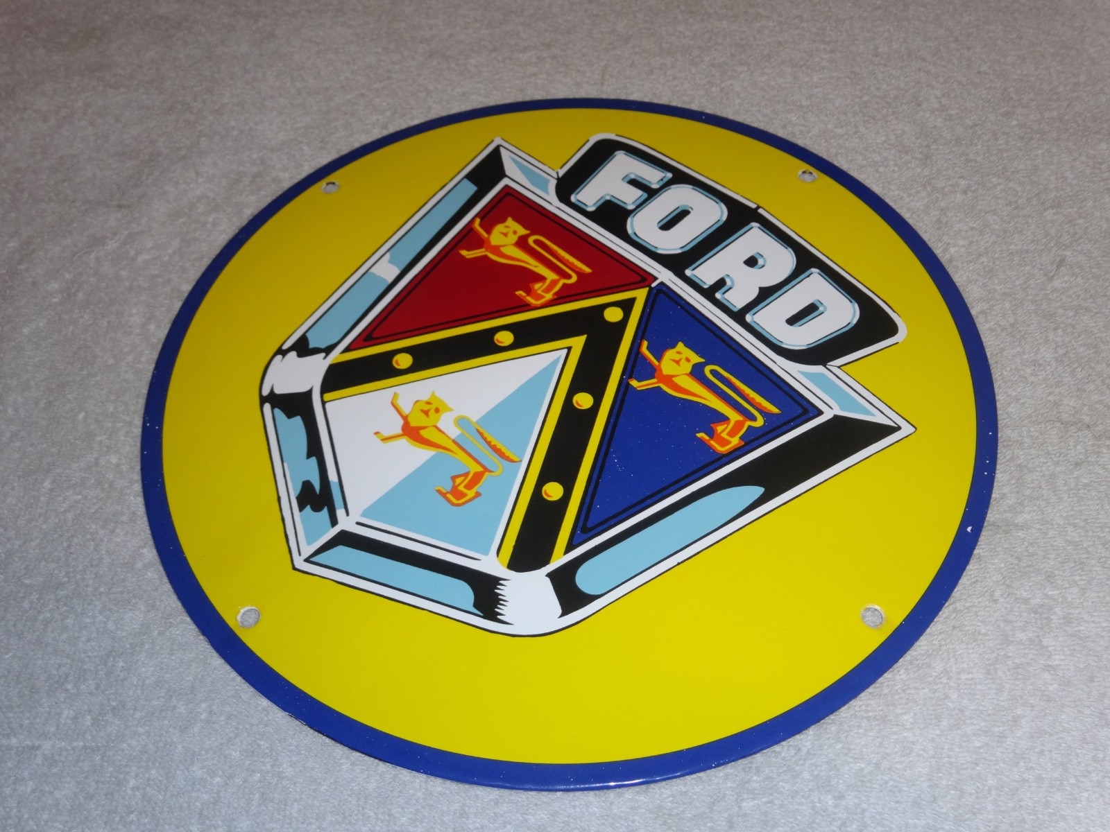 VINTAGE 11 3/4 in FORD AUTOMOBILE & TRUCK ADV. SIGN HEAVY METAL PORCELAIN #S 217