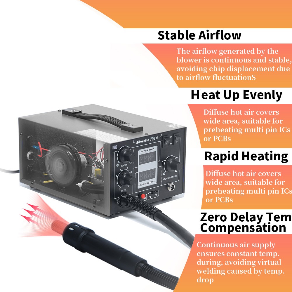 670W 706-II Soldering Station T12 2 in 1 LCD Hot Air Rapid Heating Welding Tools