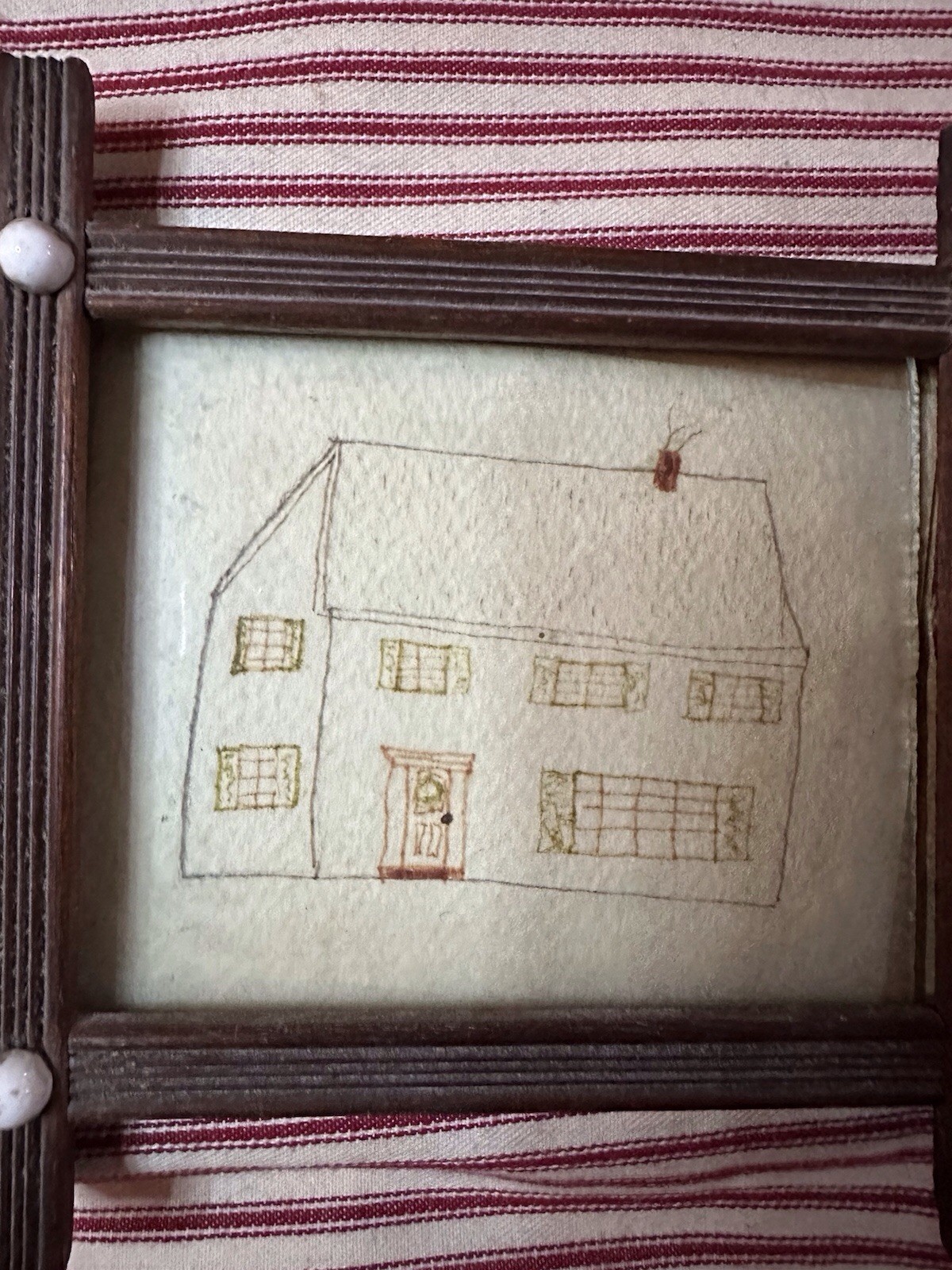 Antique American Folk Art School Girl Sketched Drawing Adirondack Frame