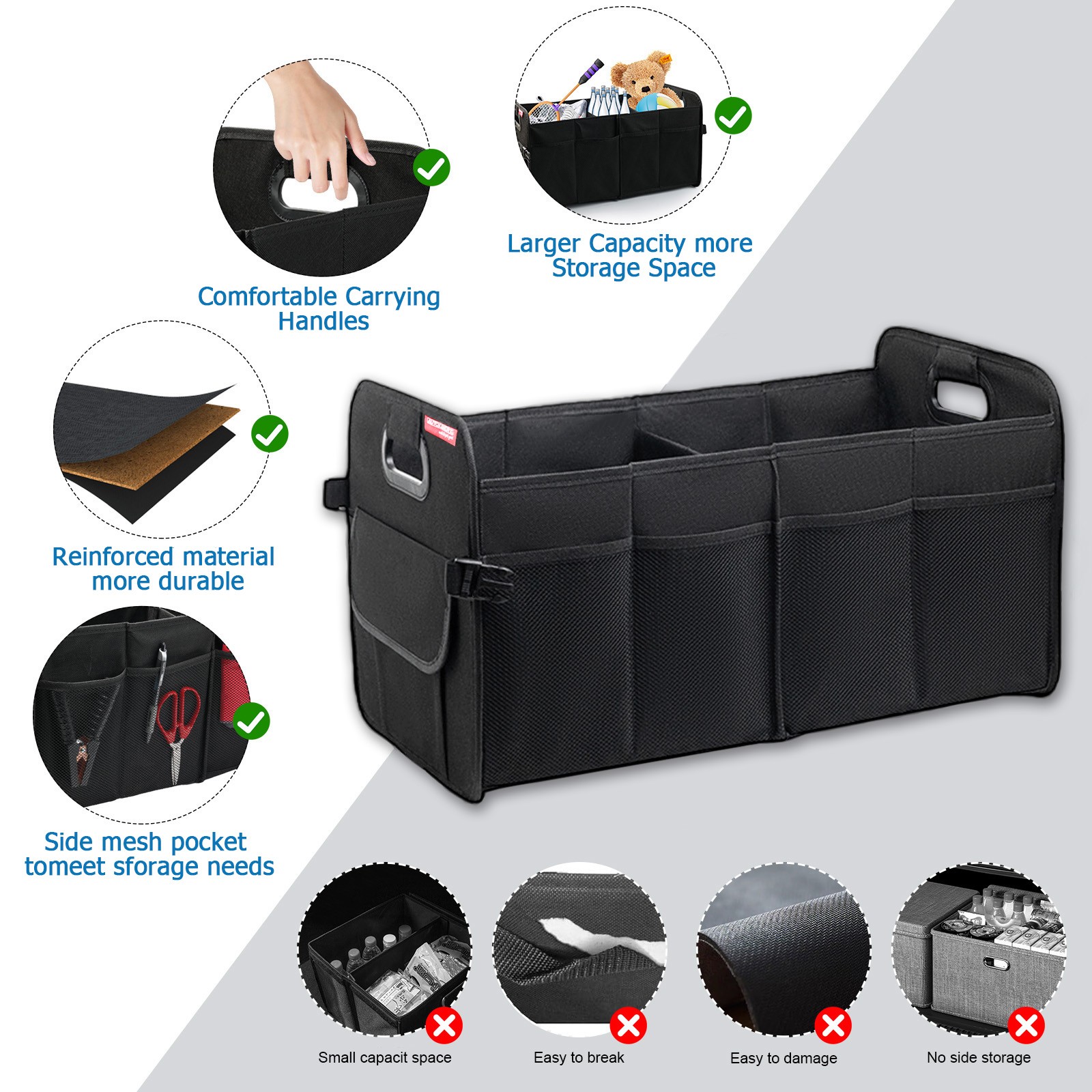 Trunk Cargo Organizer Collapsible Storage Bag for Cars Trucks & SUVs 55L US