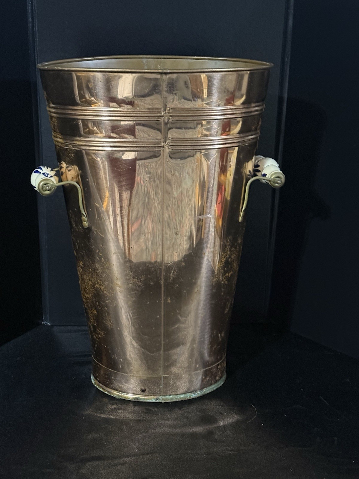 Vintage Umbrella Stand With Delft Style Handles Copper Plated