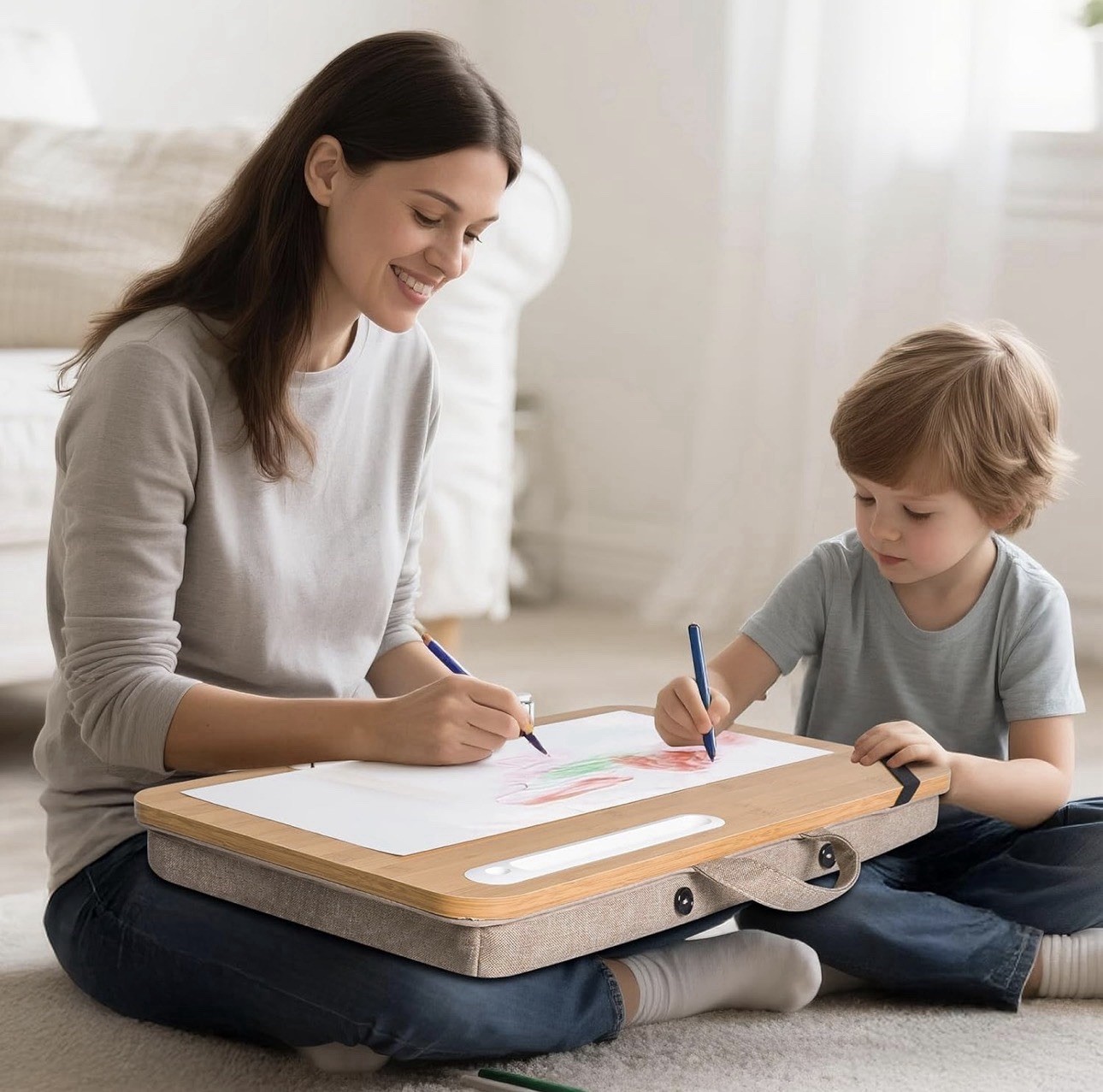 Wishacc Portable Bamboo Lap Desk Laptop Stand Working w/Handle Home Office Wood