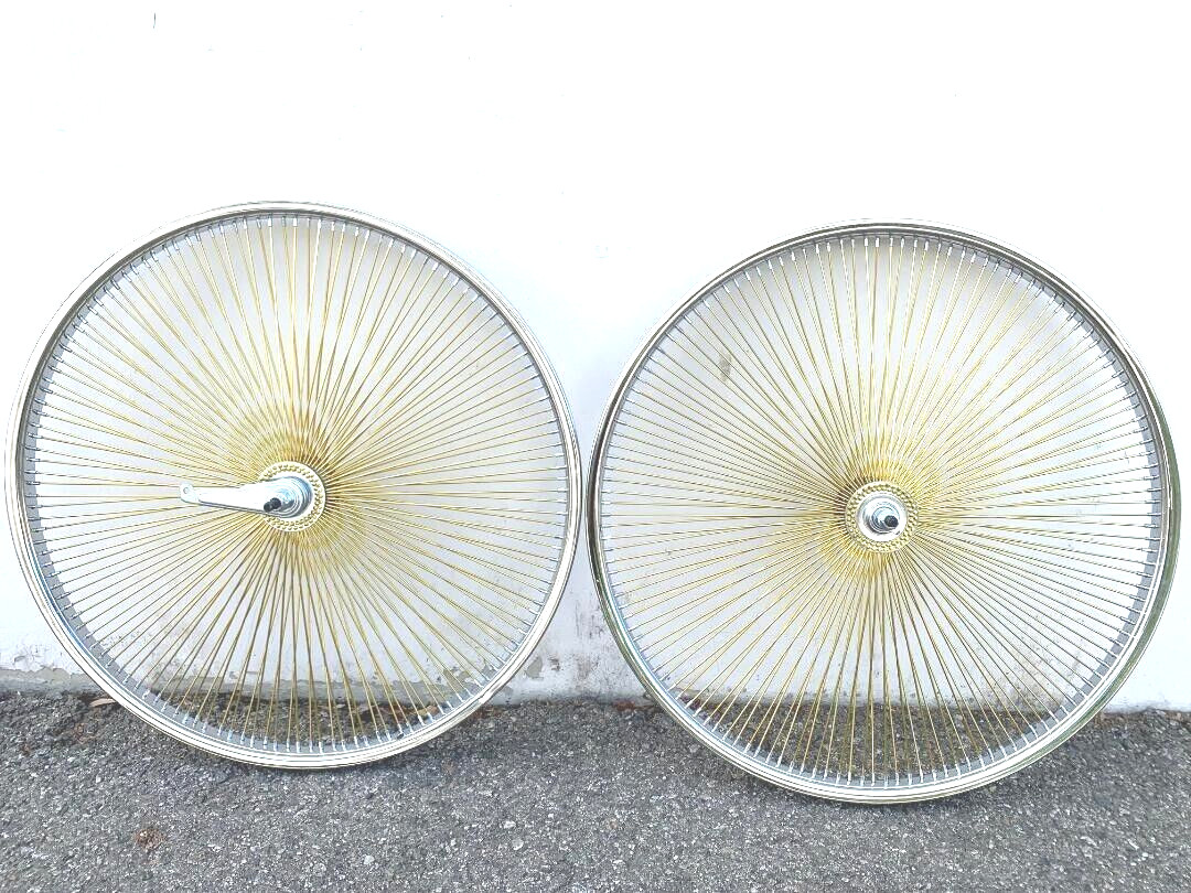 CHROME BICYCLE 26" x 2.125 STEEL WHEELSET 140 GOLD SPOKES LOWRIDER CRUISER BIKES