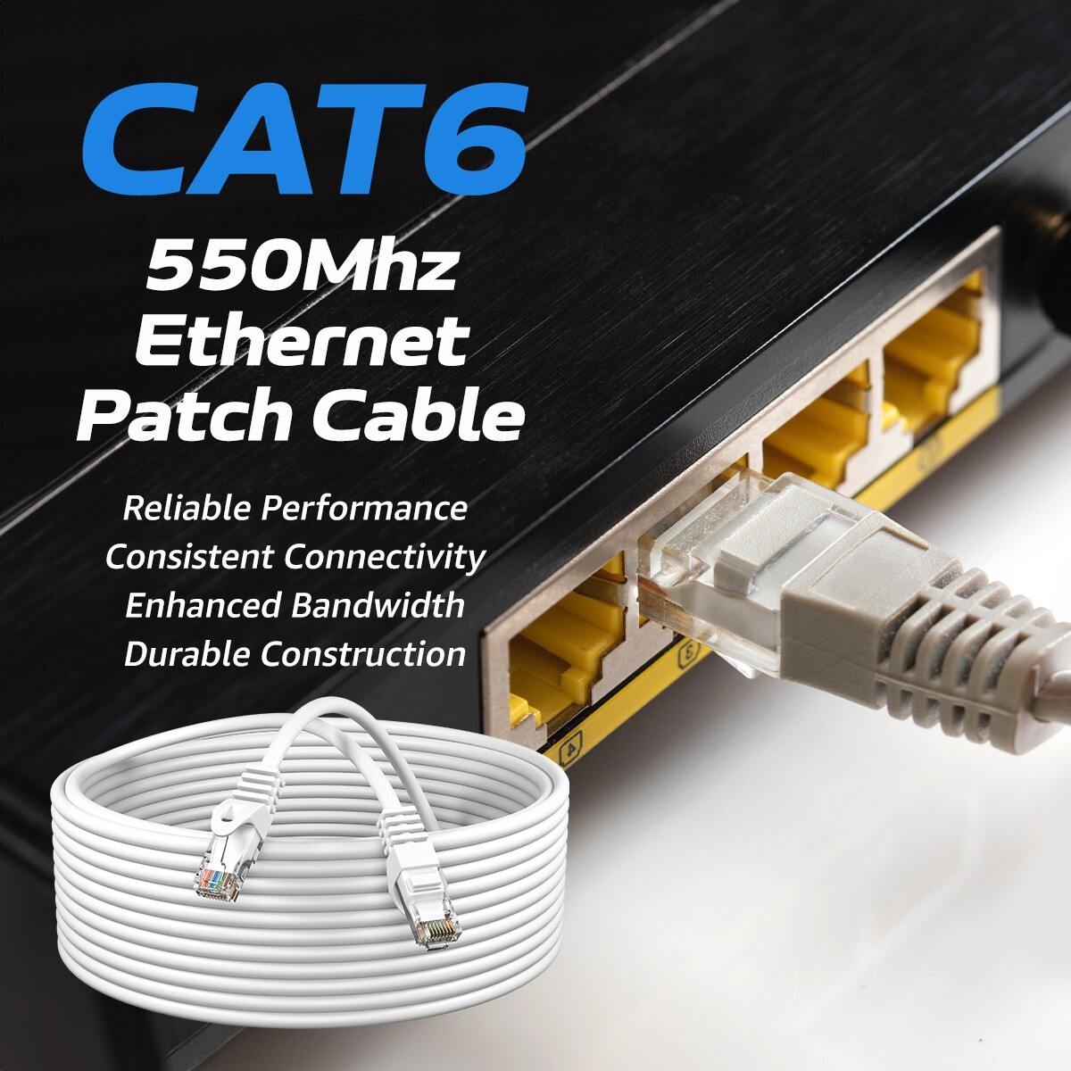 White CAT6 Ethernet LAN Network RJ45 Patch Cable 25FT-200FT Multipack LOT