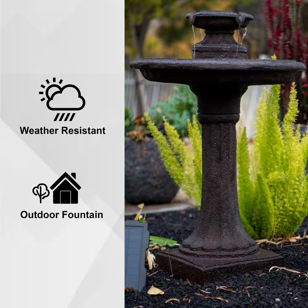 Xbrand 28-Inch Brown Solar Birdbath Fountain with Panel Pump