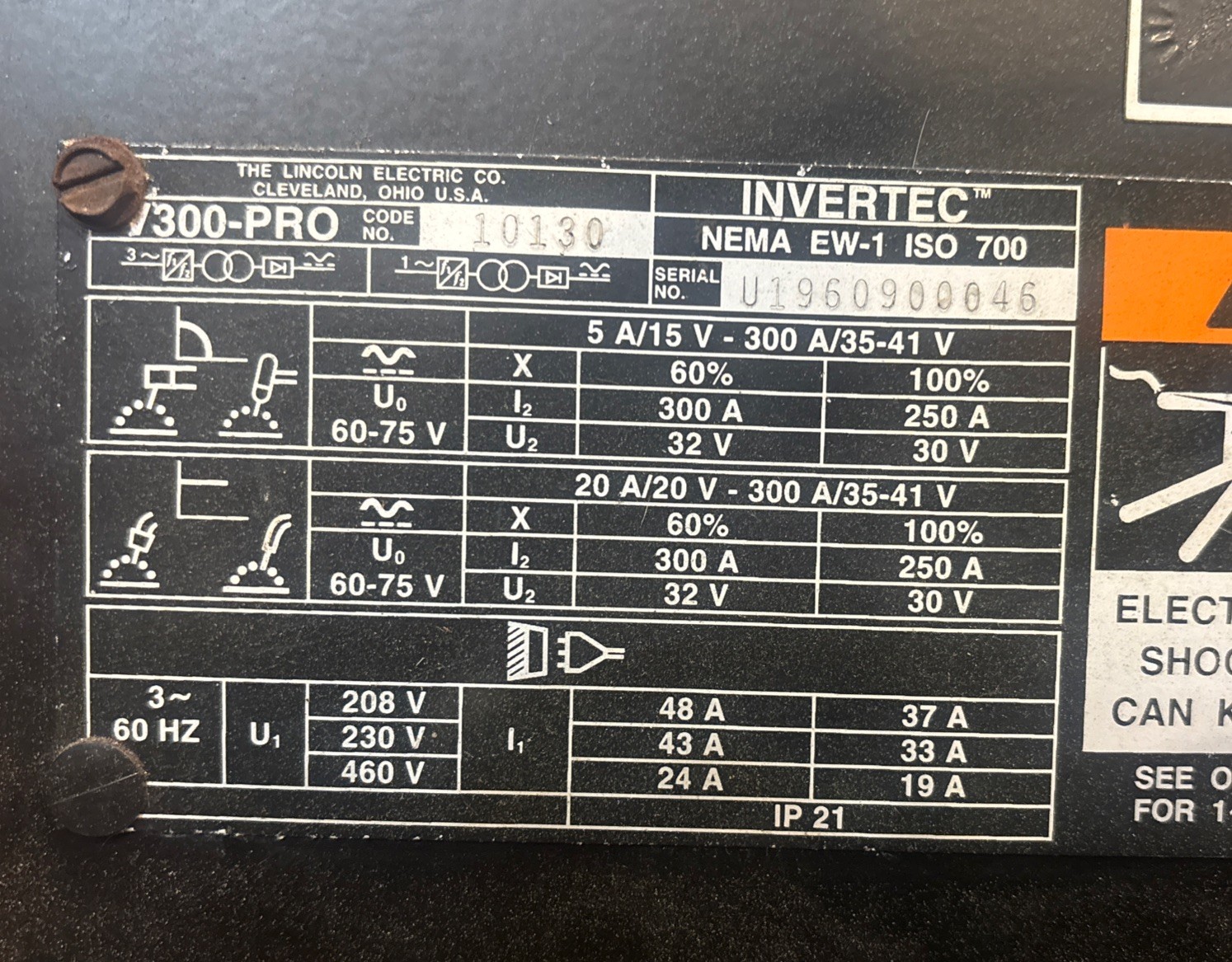Lincoln Electric Invertec V300-PRO Multi-Process Stick Welder 220V- Parts/Repair