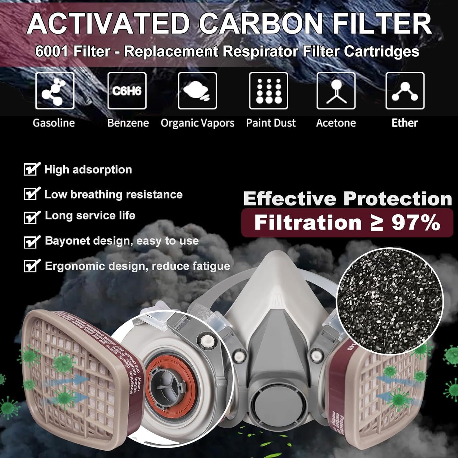 1-10Pair 6001CN Organic Cartridge Filters For 6200 6000 7502 Respirator Gas Mask