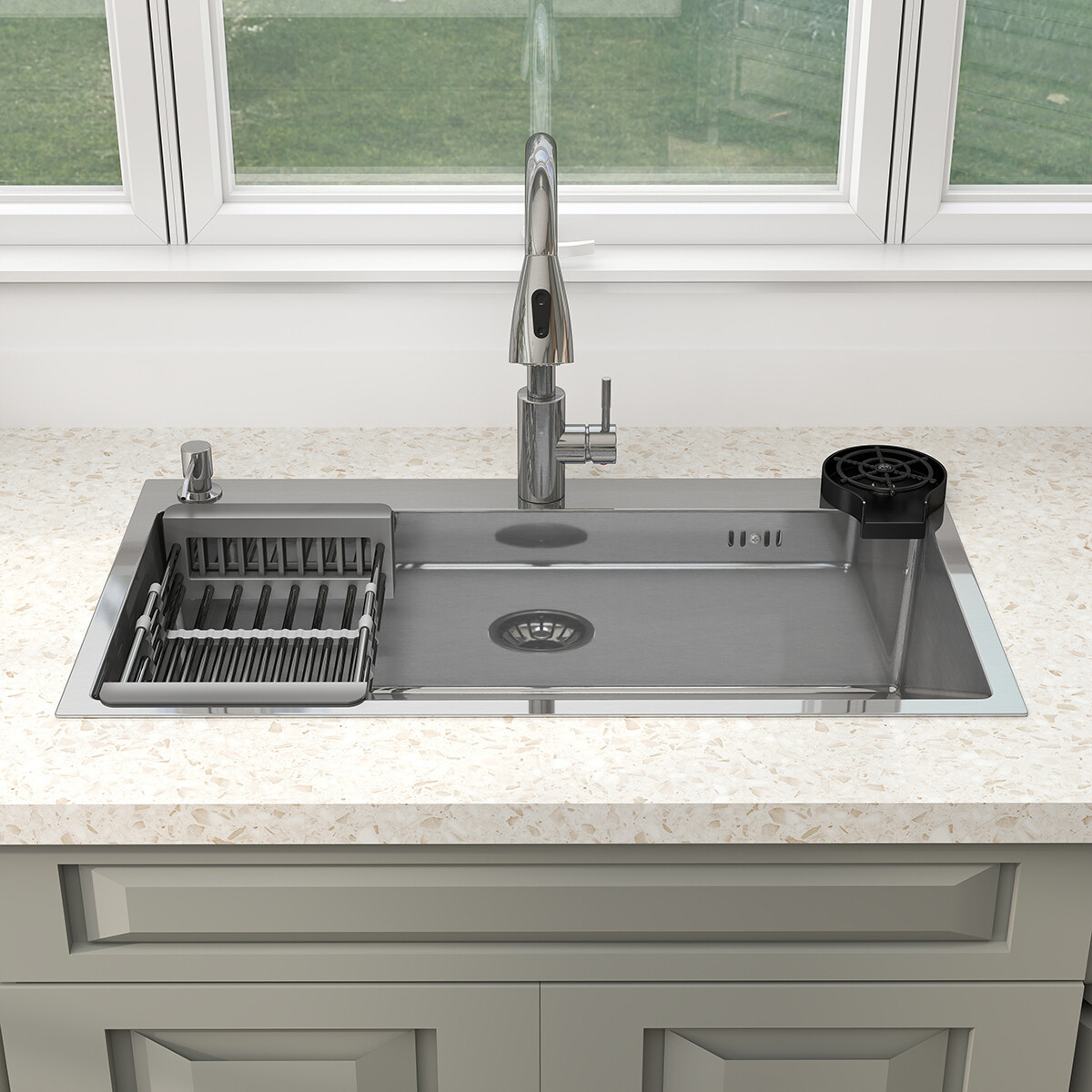 Silver Kitchen Sink Stainless Steel 28"/30"/32" Single Bowl Drop In Top Mount