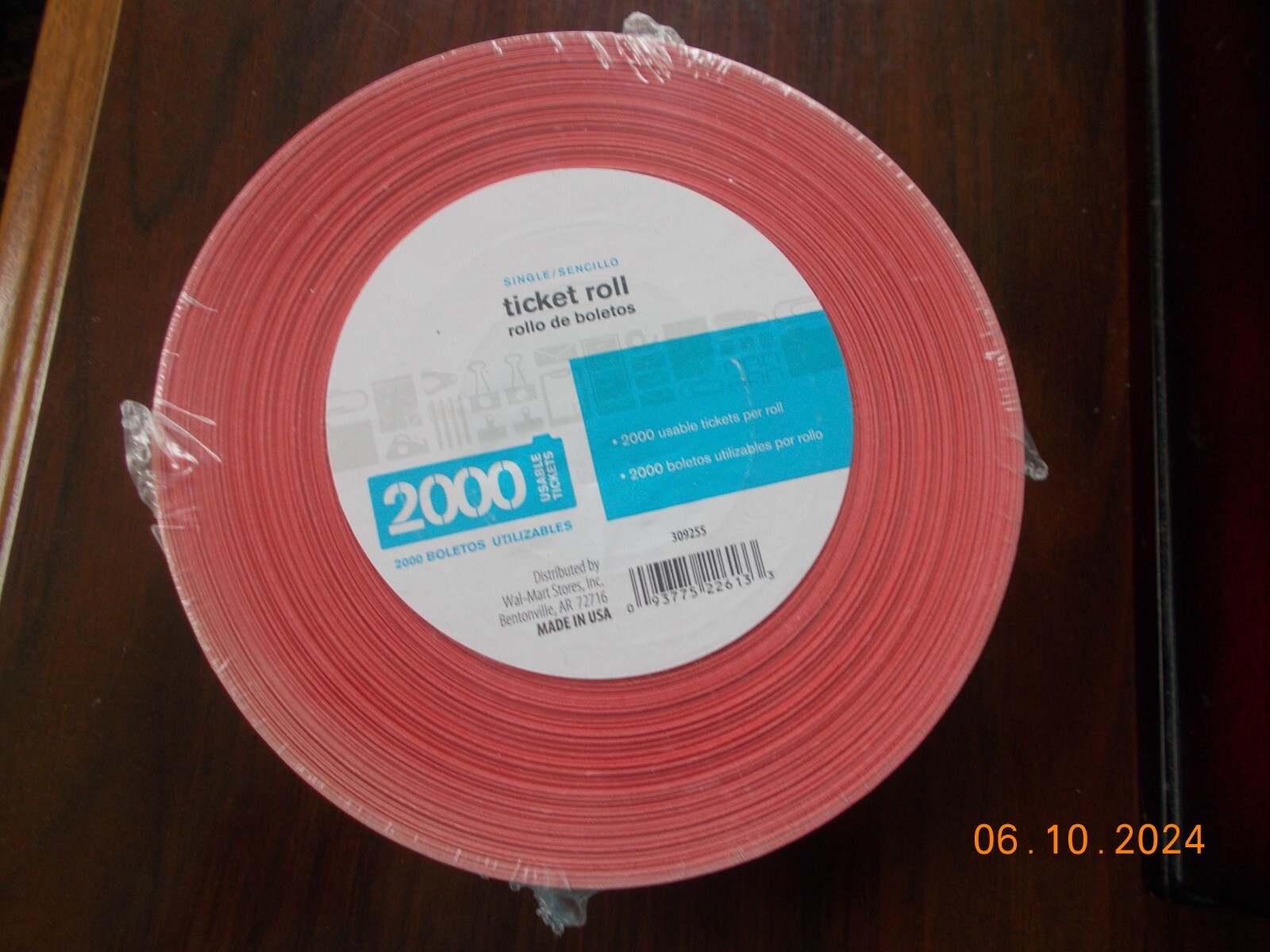 Sealed Roll of 2000 Admit One Numbered Single Piece Tickets, Reddish Color